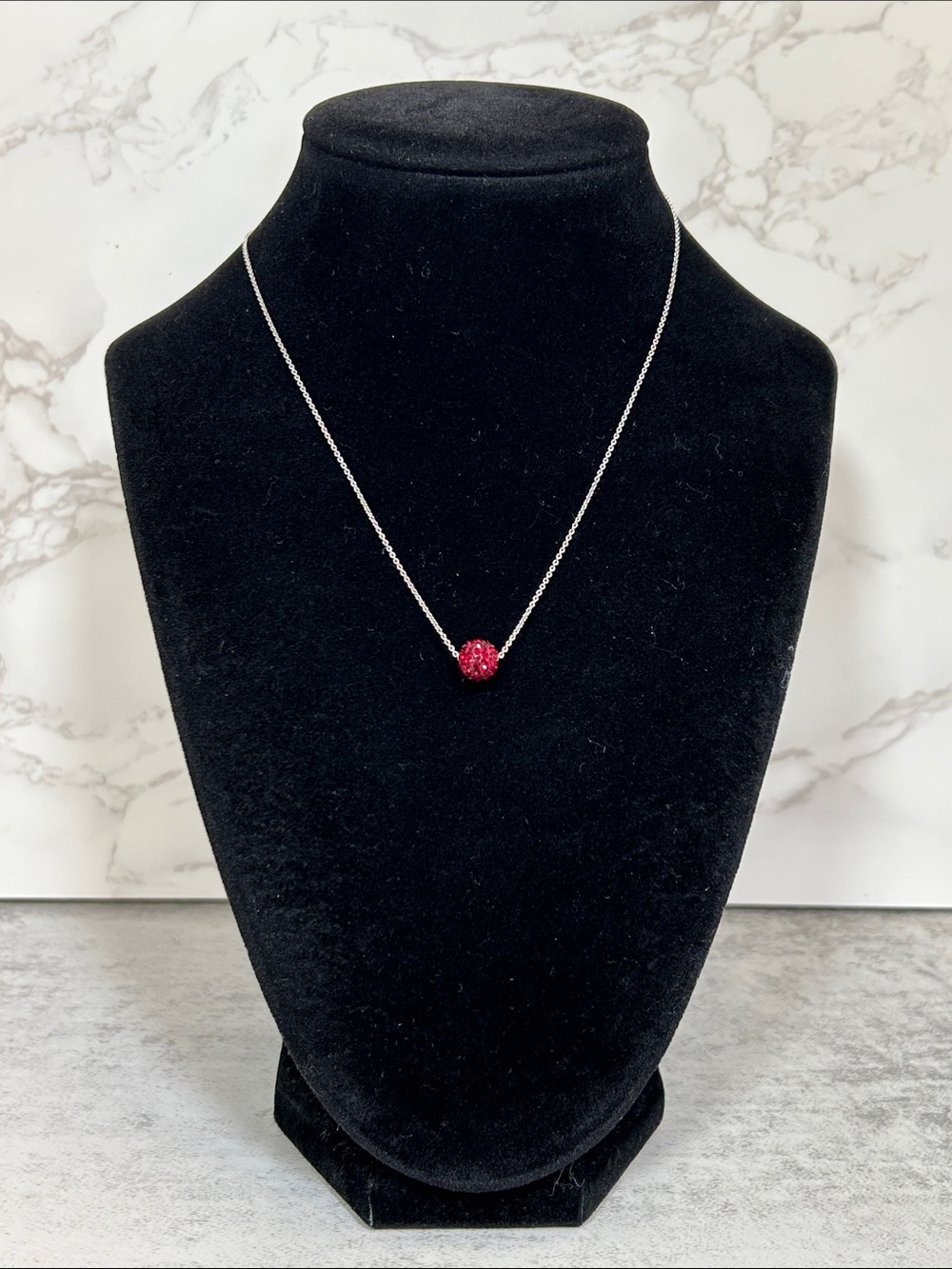 Touchstone Crystal Silver Chain Necklace with Red Swarovski Crystal Pave Sphere